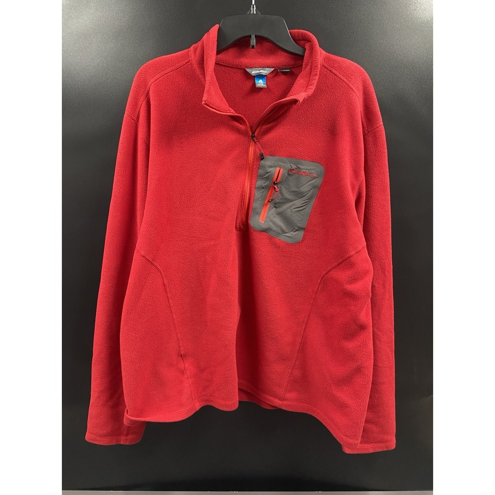 Eddie Bauer First Ascent 1/4 Zip Cloud Fleece Mens XL Red Pocket Pullover Hiking